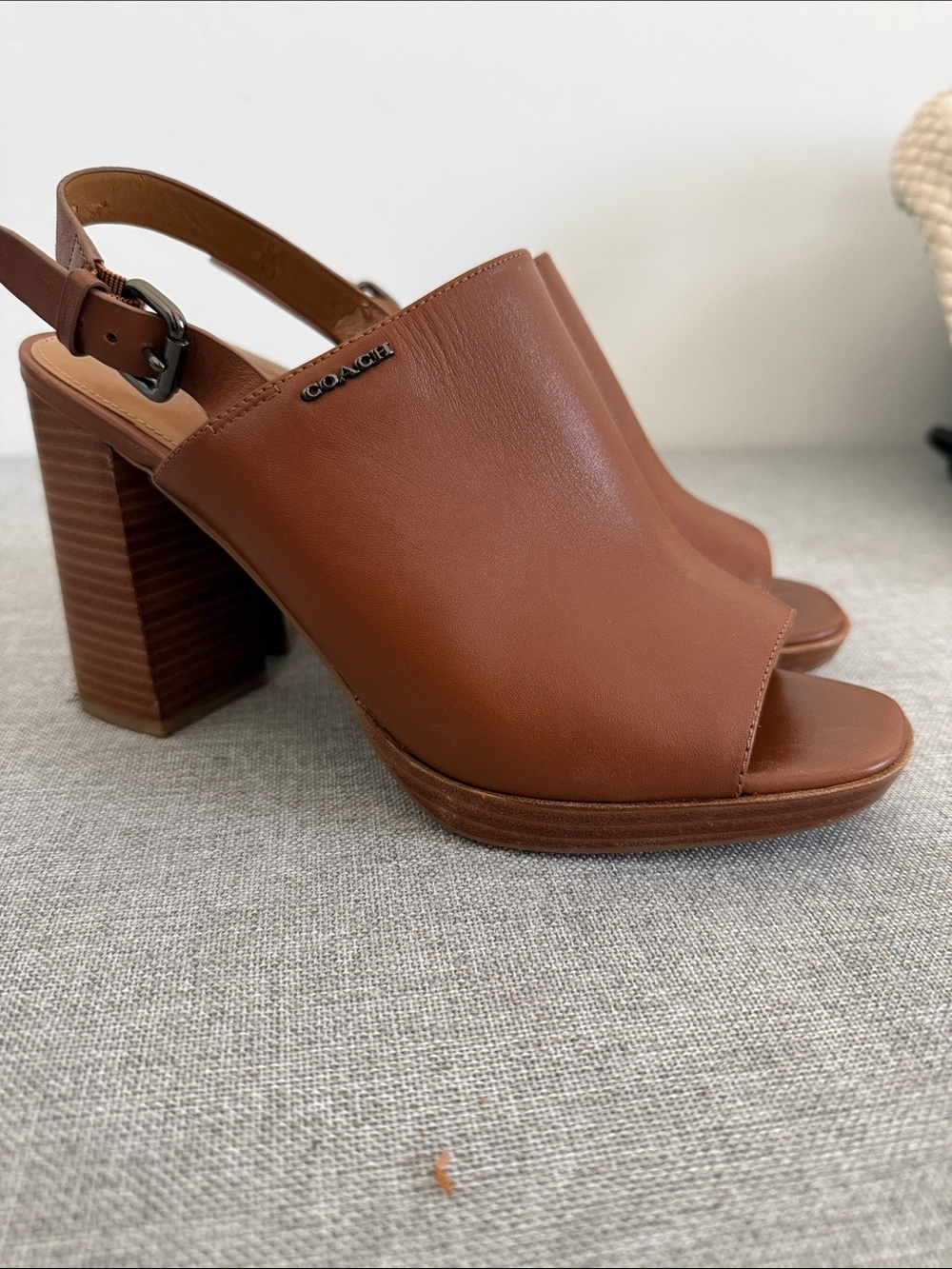 Coach Tan Brady Leather Open-Toe Slingback Block Heels with defect - Picture 8 of 10
